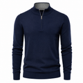 Navy Merino Wool Quarter-Zip Sweater | Koudurty