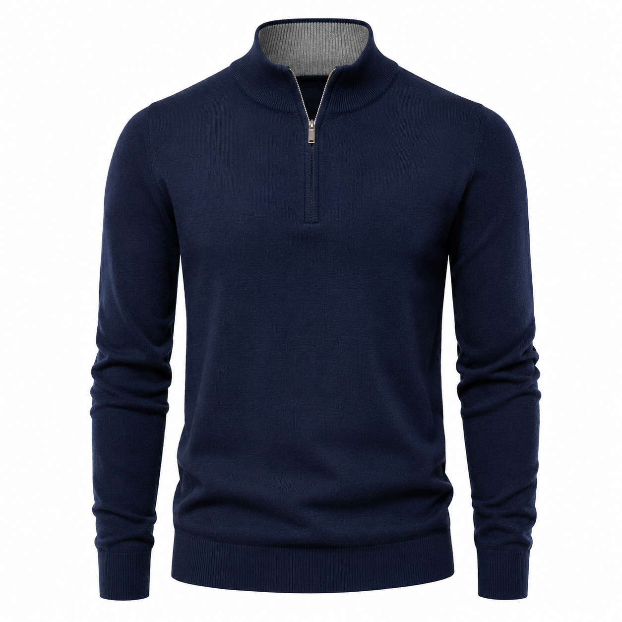 Navy Merino Wool Quarter-Zip Sweater | Koudurty