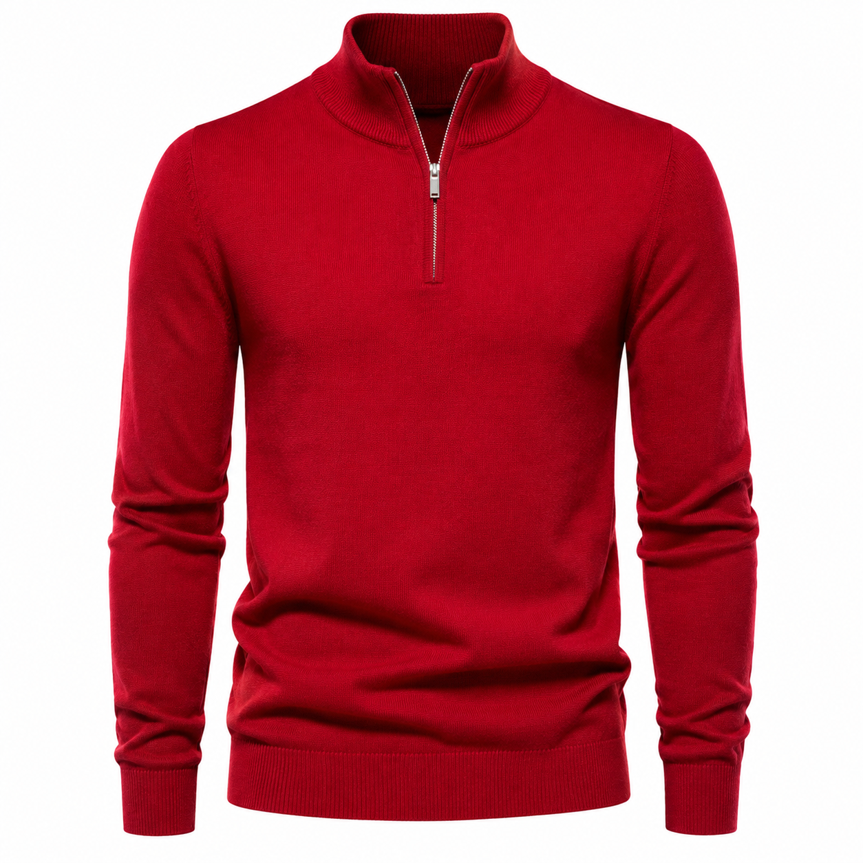 Red Merino Wool Quarter-Zip Sweater | Koudurty